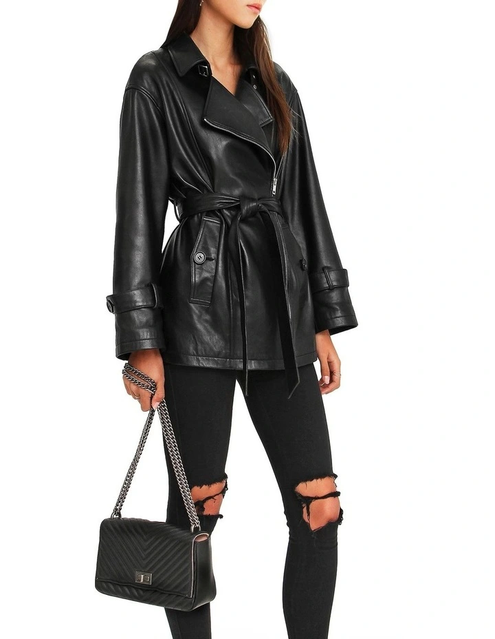 BFF Belted Leather Jacket in Black image 1