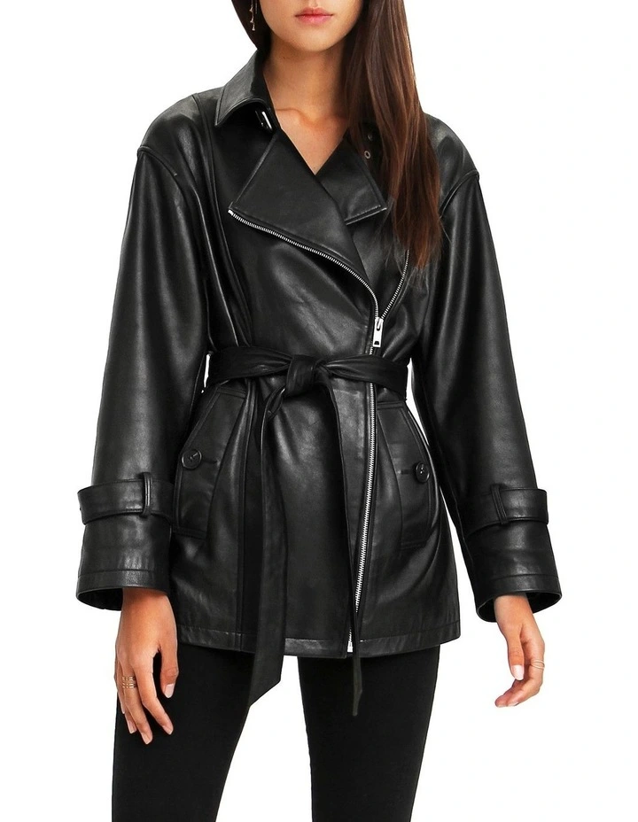 BFF Belted Leather Jacket in Black image 3