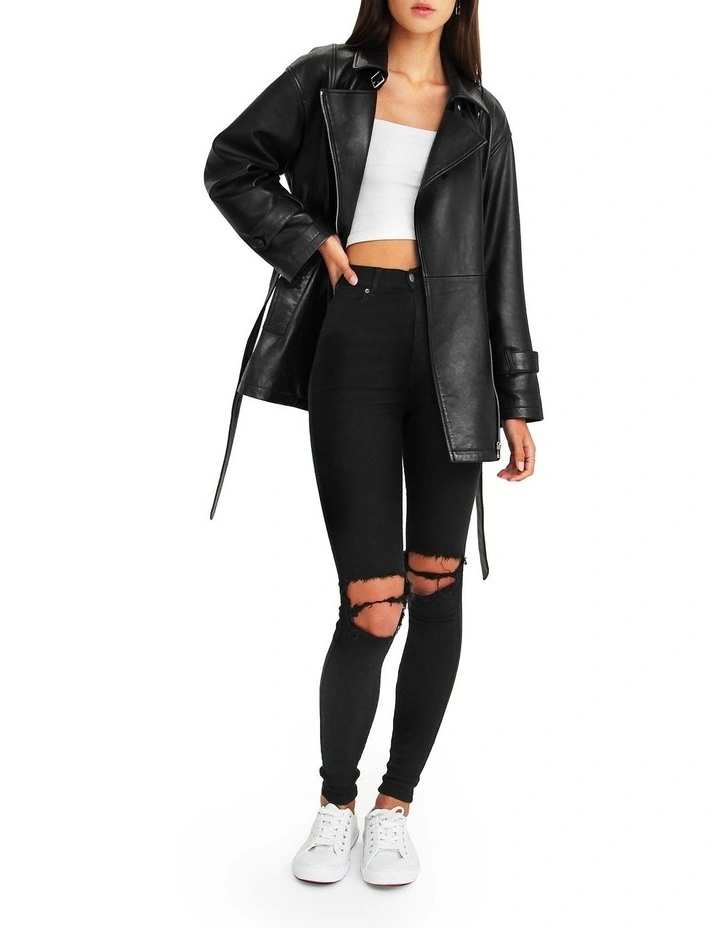 BFF Belted Leather Jacket in Black image 4