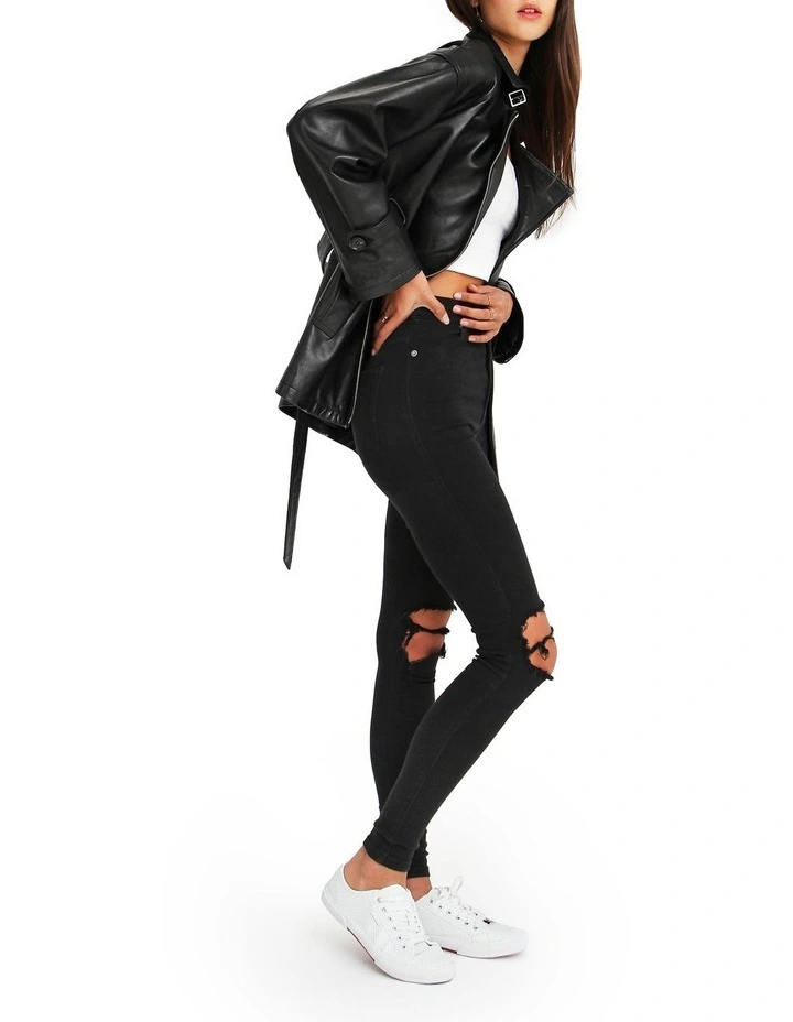 BFF Belted Leather Jacket in Black image 5