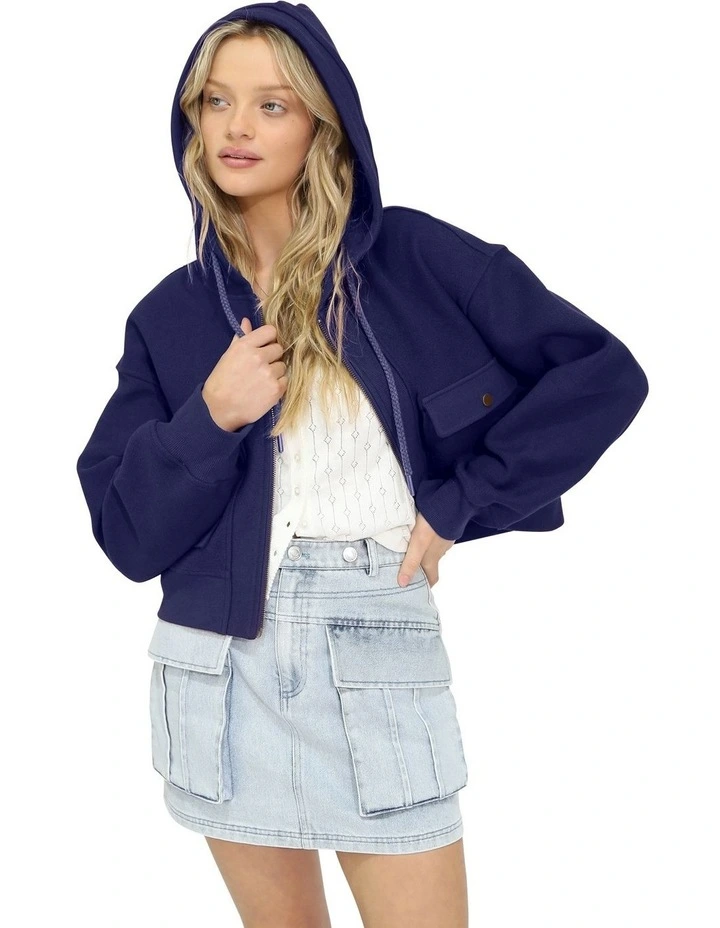 Fireside Cropped Utility Zip Jacket in Navy image 2