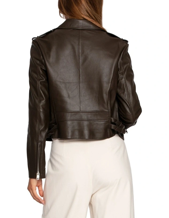 Just Friends Leather Jacket in Chocolate image 5