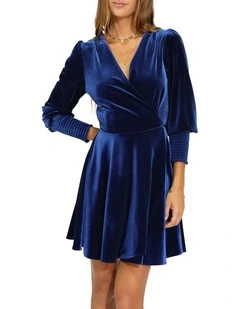 Loved You First Velvet Mini Dress in Navy