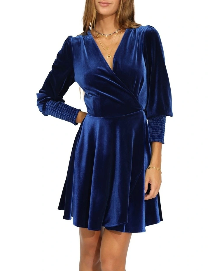 Loved You First Velvet Mini Dress in Navy image 1
