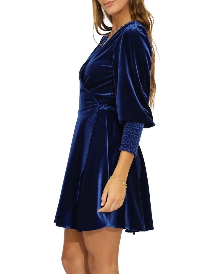 Loved You First Velvet Mini Dress in Navy image 3
