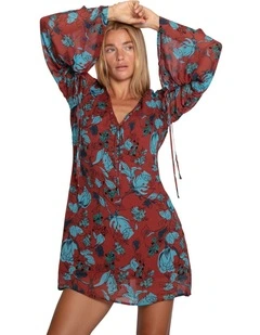 Star Eyes Mini Dress in Flora Burgundy Print