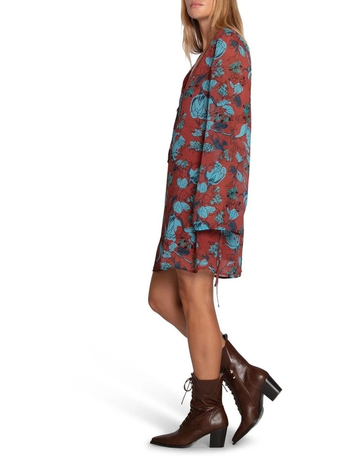 Star Eyes Mini Dress in Flora Burgundy Print image 2