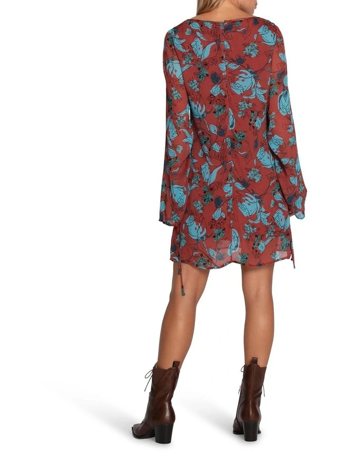 Star Eyes Mini Dress in Flora Burgundy Print image 3