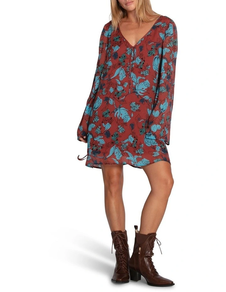 Star Eyes Mini Dress in Flora Burgundy Print image 4