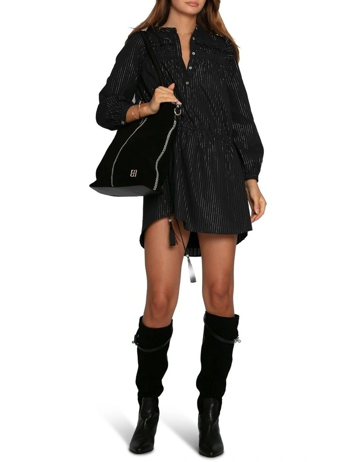 Off the Vine Lurex Stripe Mini Dress in Black image 5