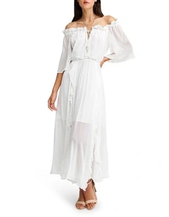 Amour Amour Ruffled Midi Dress in White
