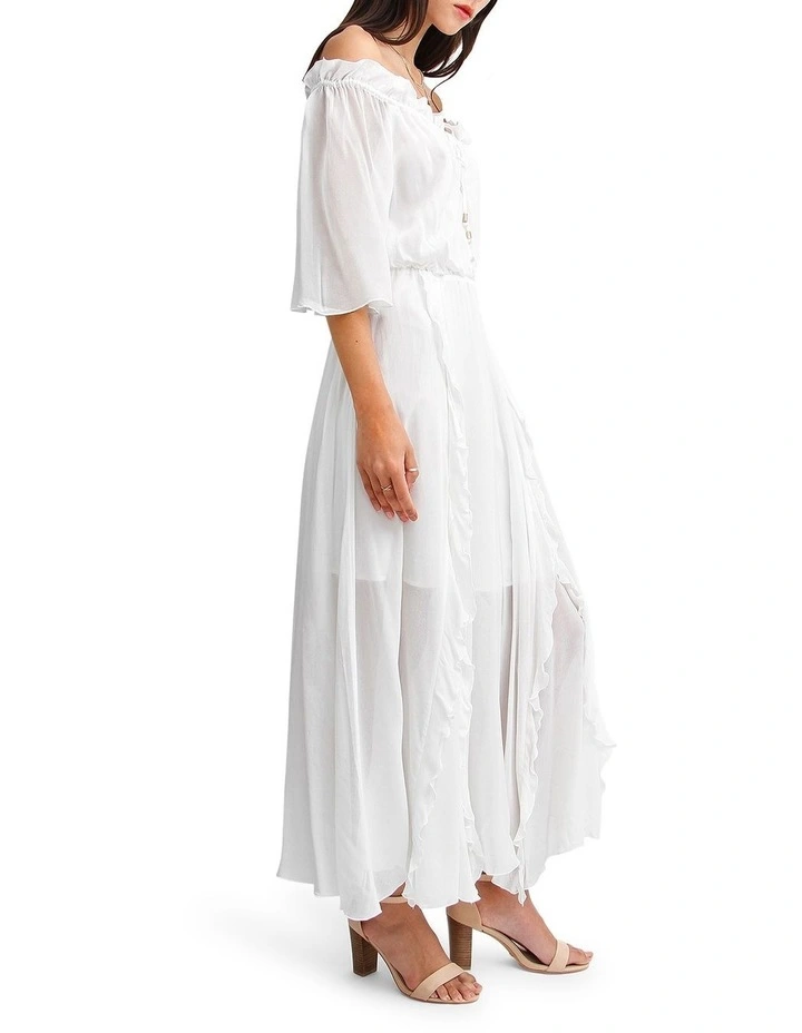 Amour Amour Ruffled Midi Dress in White image 2