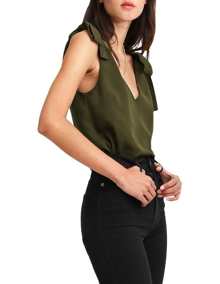 Feel For You V-Neck Top in Military image 2