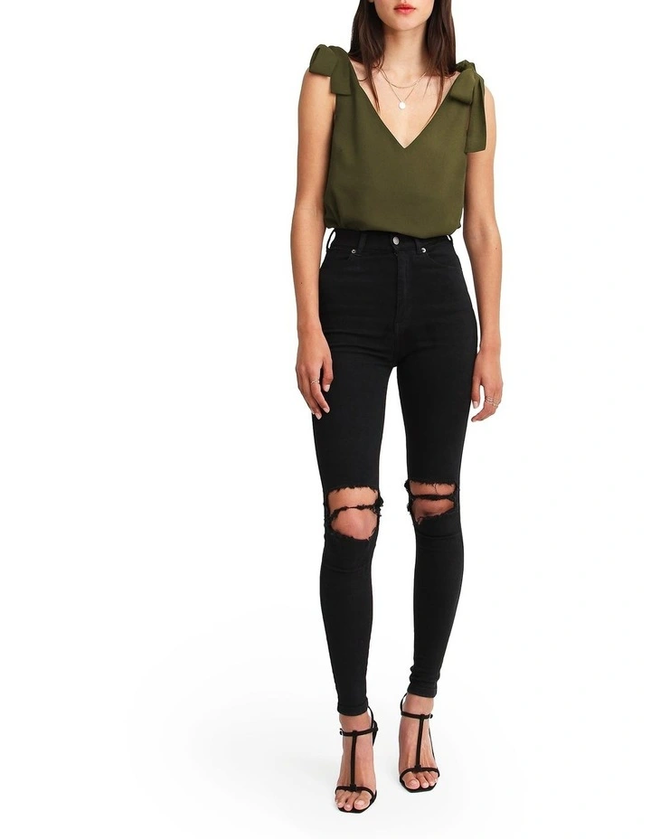 Feel For You V-Neck Top in Military image 4