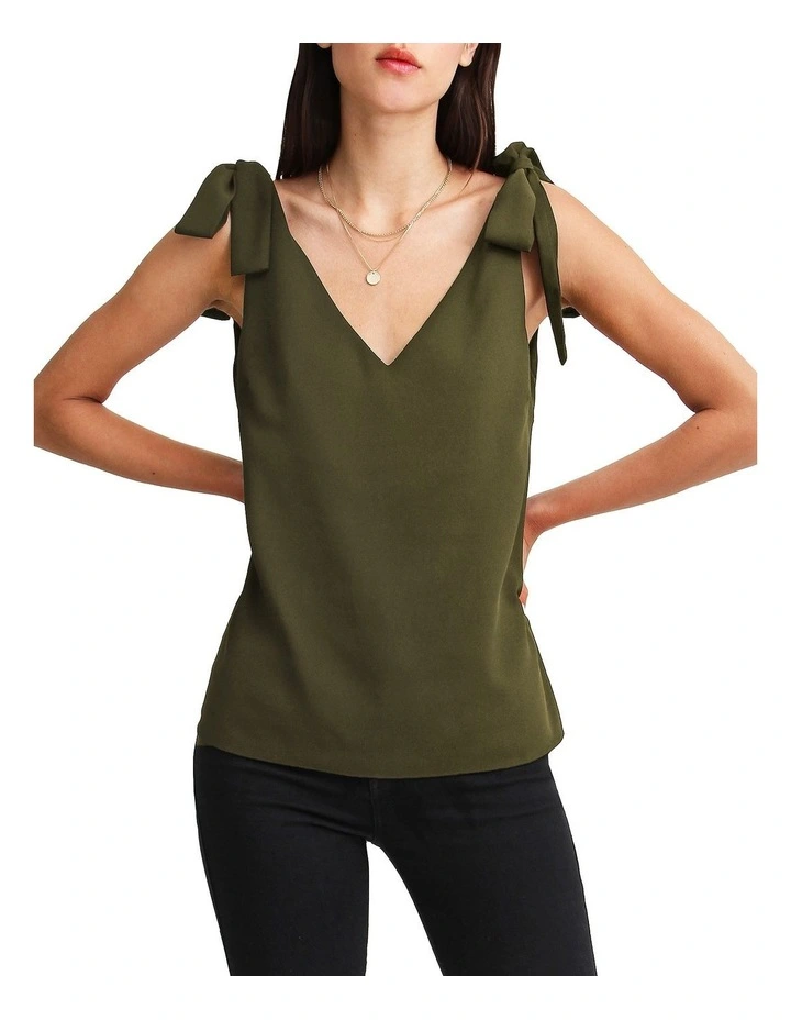 Feel For You V-Neck Top in Military image 5