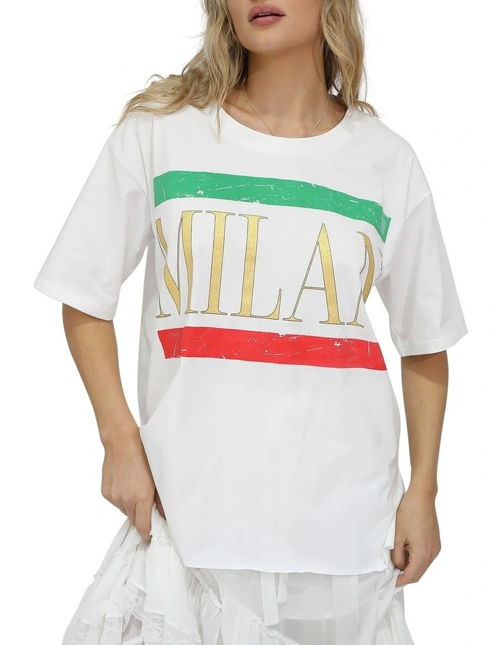 I Love Milan Oversized T-Shirt in White image 1
