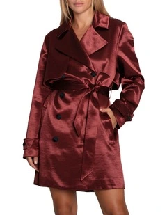 Will You Stay Trench Dress in Burgundy