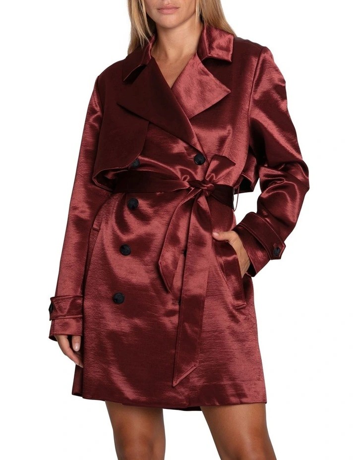 Will You Stay Trench Dress in Burgundy image 1