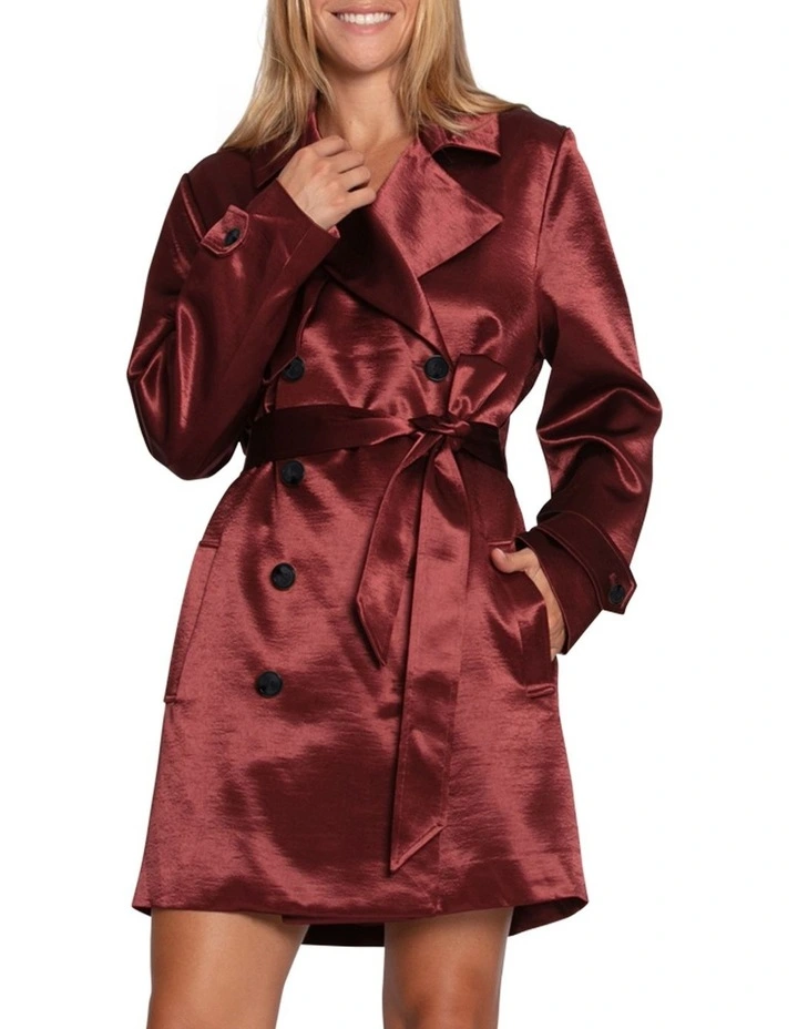 Will You Stay Trench Dress in Burgundy image 5