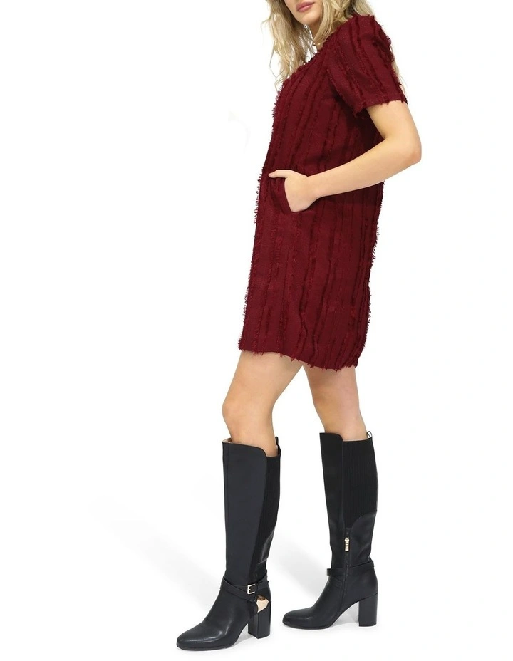 Solana Boho Fringe Shift Mini Dress in Burgundy image 2