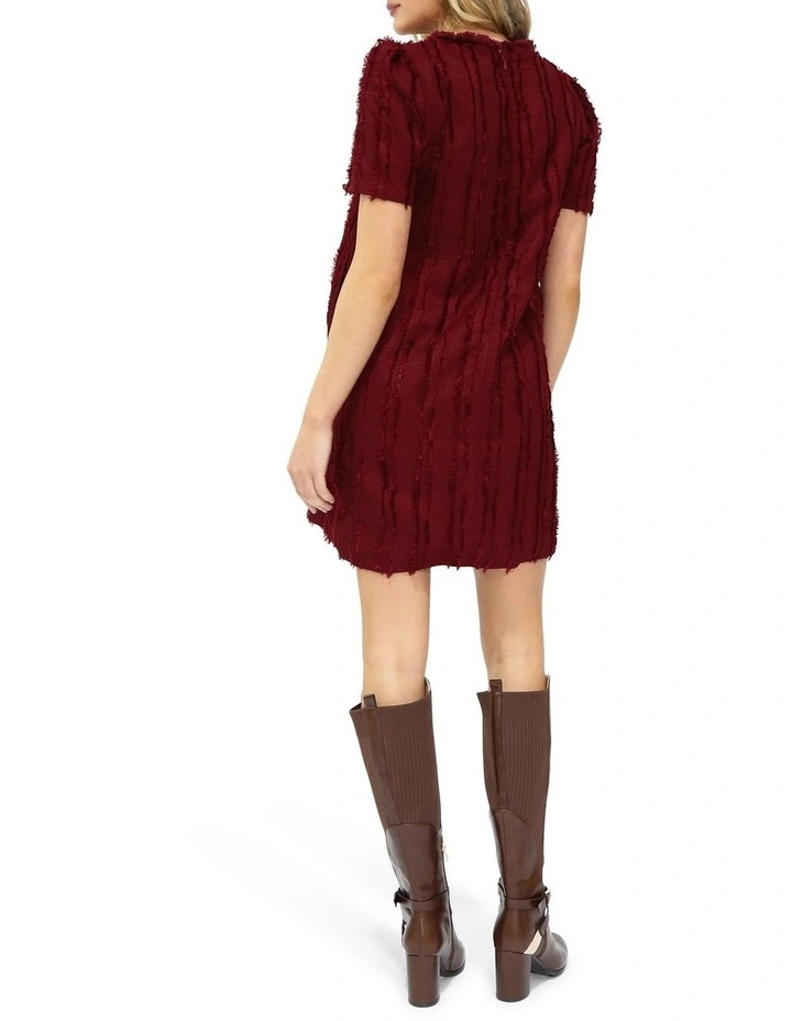 Solana Boho Fringe Shift Mini Dress in Burgundy image 3