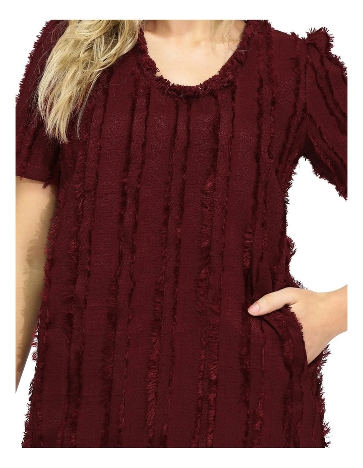 Solana Boho Fringe Shift Mini Dress in Burgundy image 4