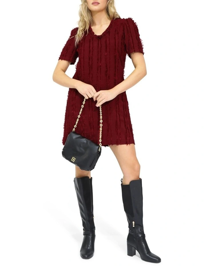 Solana Boho Fringe Shift Mini Dress in Burgundy image 5
