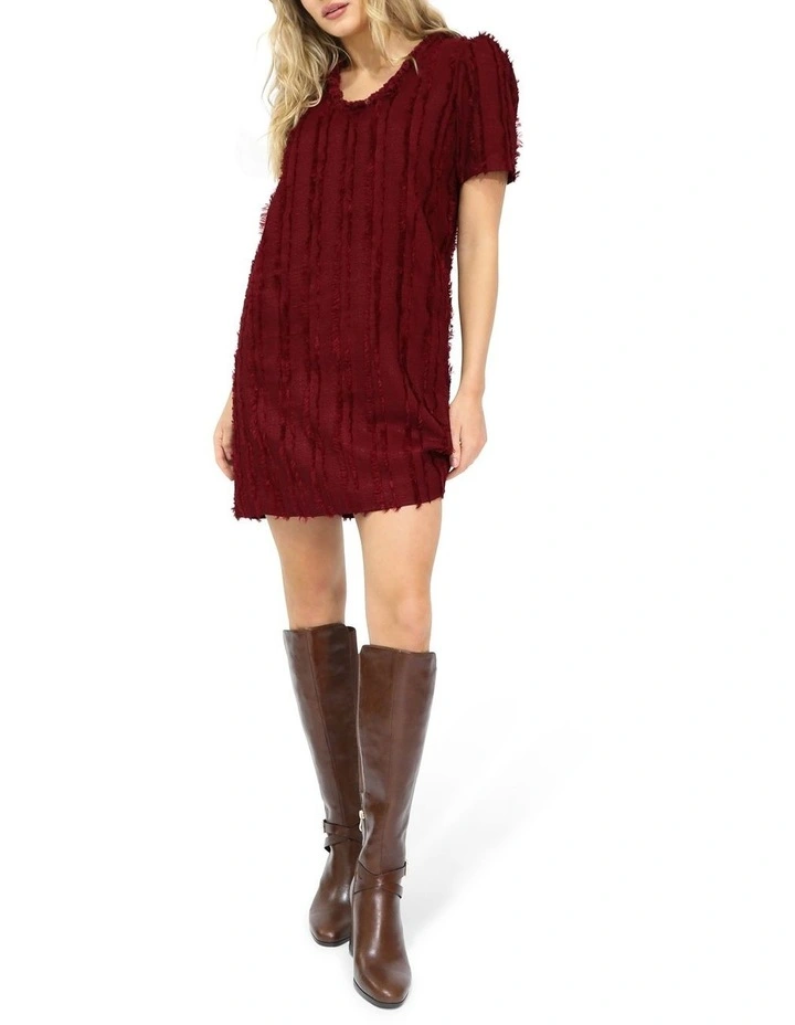 Solana Boho Fringe Shift Mini Dress in Burgundy image 7