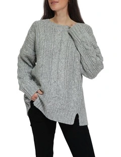 Perfect Me Oversized Crew Sweater in Grey