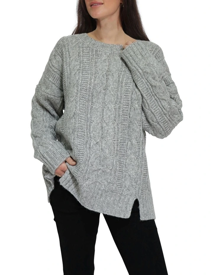 Perfect Me Oversized Crew Sweater in Grey image 1