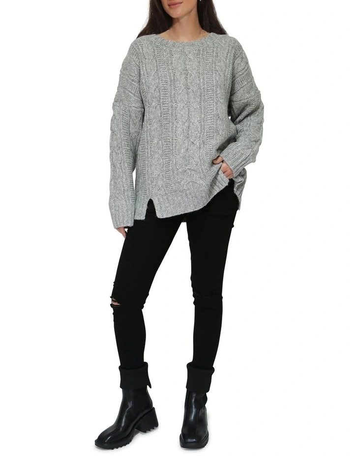 Perfect Me Oversized Crew Sweater in Grey image 2