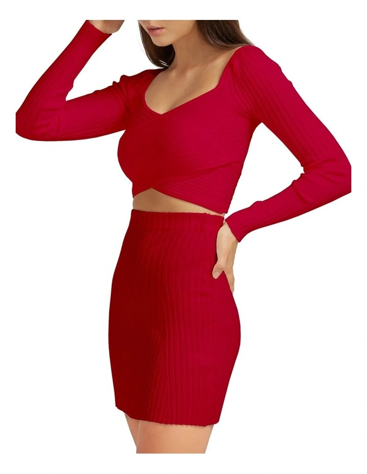 C'est Belle Knit Mini Skirt in Red image 2