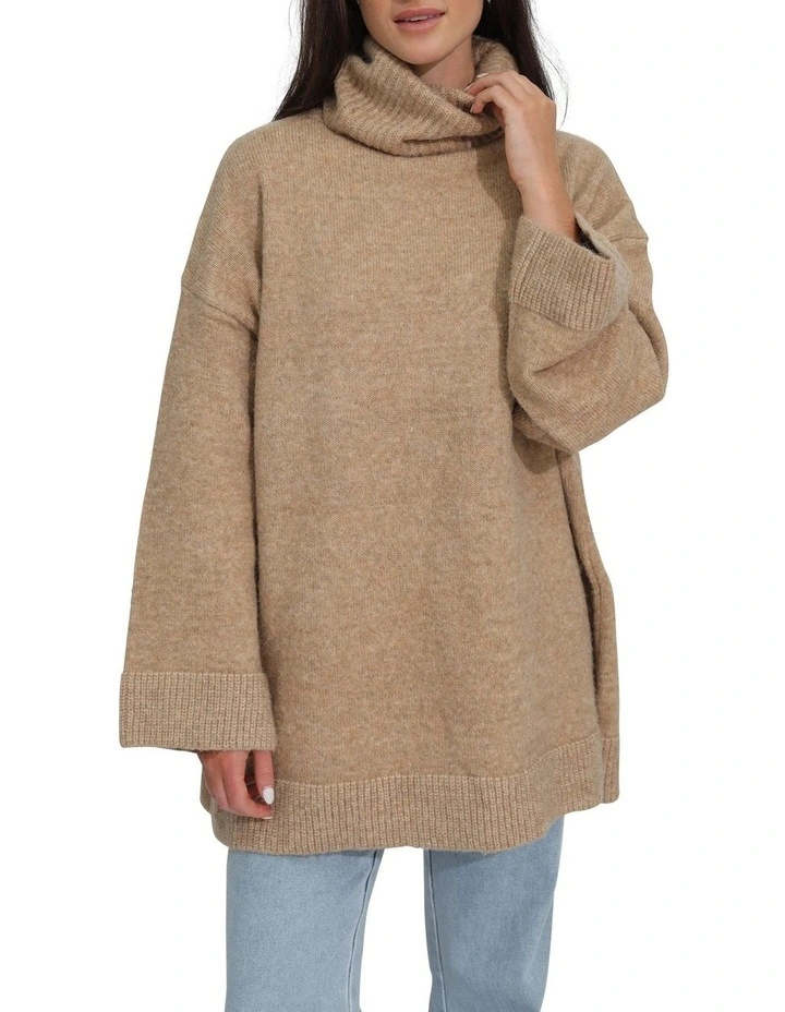 Cuddle Me Oversized Tunic Sweater in Beige image 4