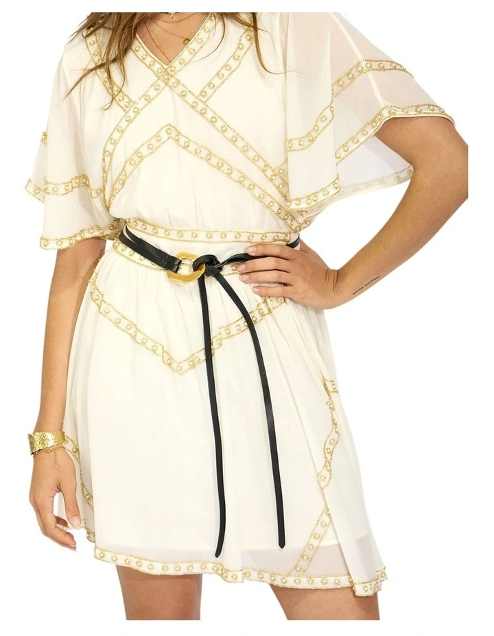 Golden Mark Beaded Trim Mini Dress in Ivory image 2