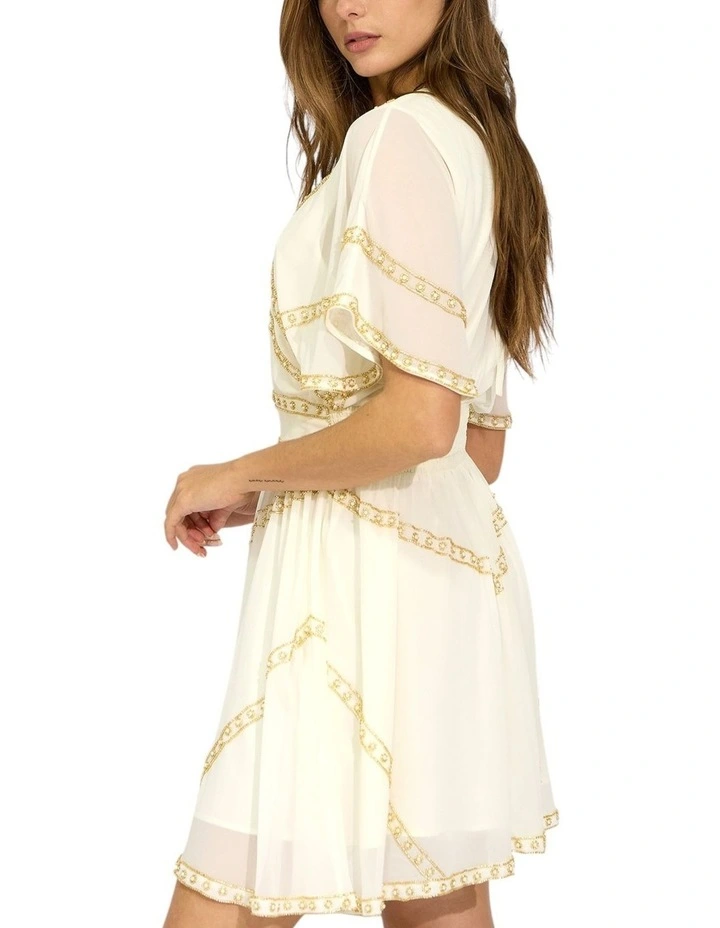 Golden Mark Beaded Trim Mini Dress in Ivory image 3