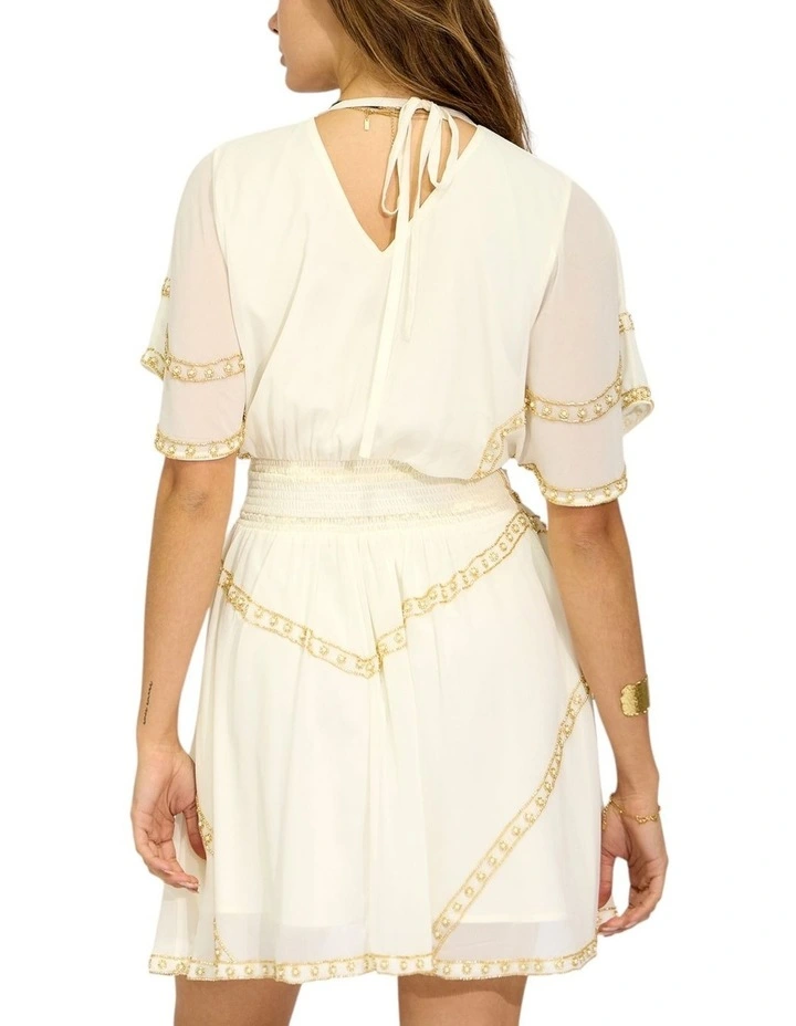 Golden Mark Beaded Trim Mini Dress in Ivory image 4