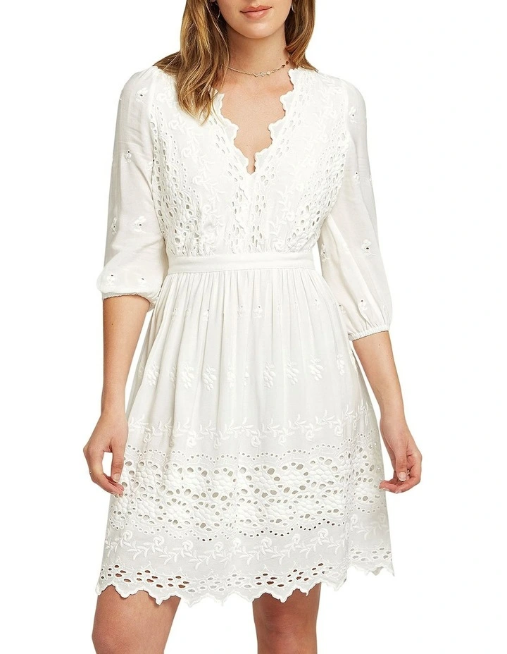 Sweet Talk Eyelet Mini Dress in White image 1