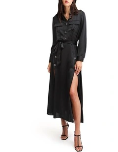 Lover To Lover Maxi Shirt Dress in Black