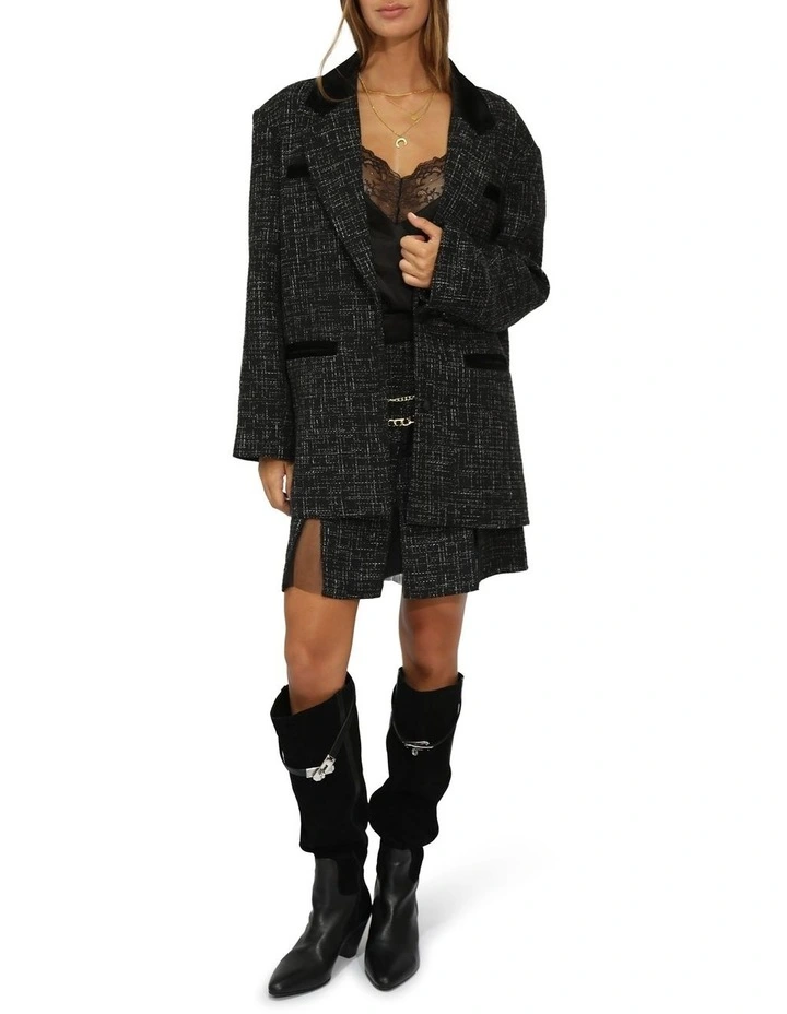 Set Me Free Tweed Mini Skirt in Black image 2