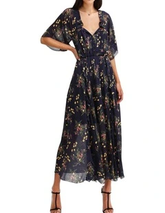 Amour Amour Ruffled Midi Dress in Navy
