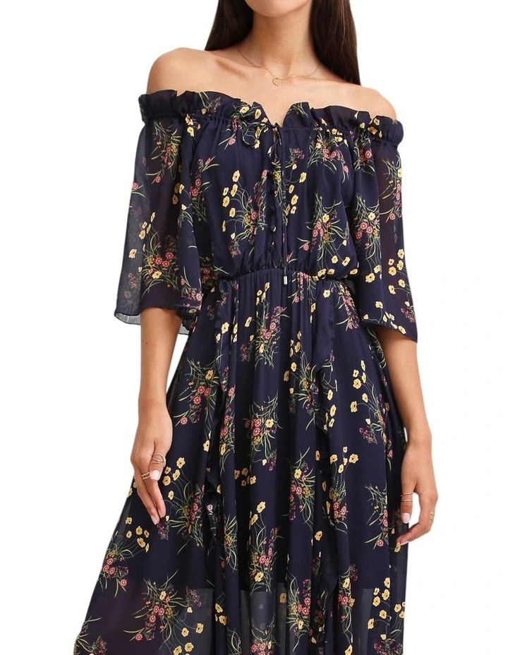 Amour Amour Ruffled Midi Dress in Navy image 2