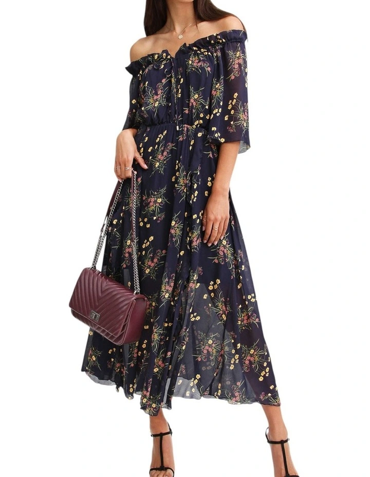 Amour Amour Ruffled Midi Dress in Navy image 5