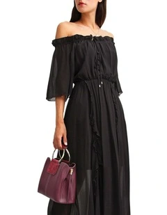 Amour Amour Ruffled Midi Dress in Black