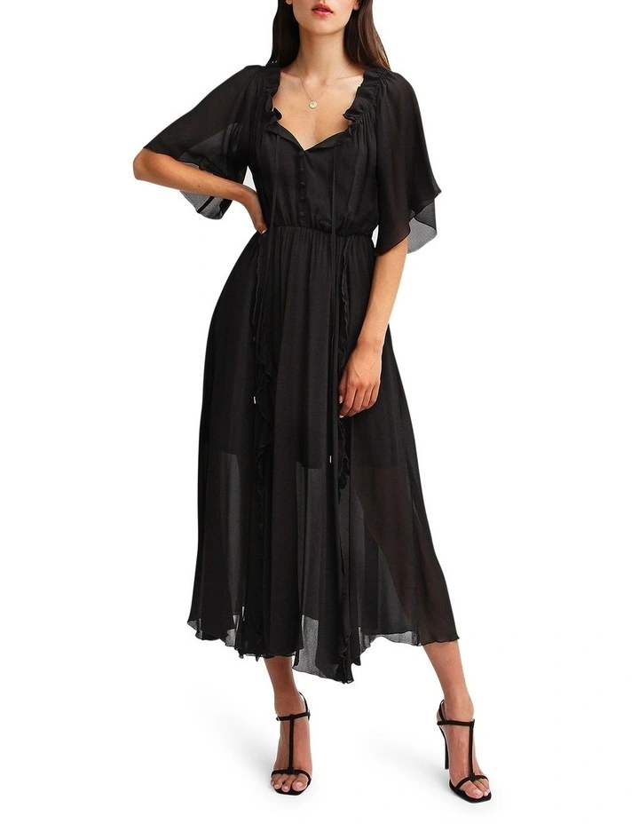 Amour Amour Ruffled Midi Dress in Black image 3