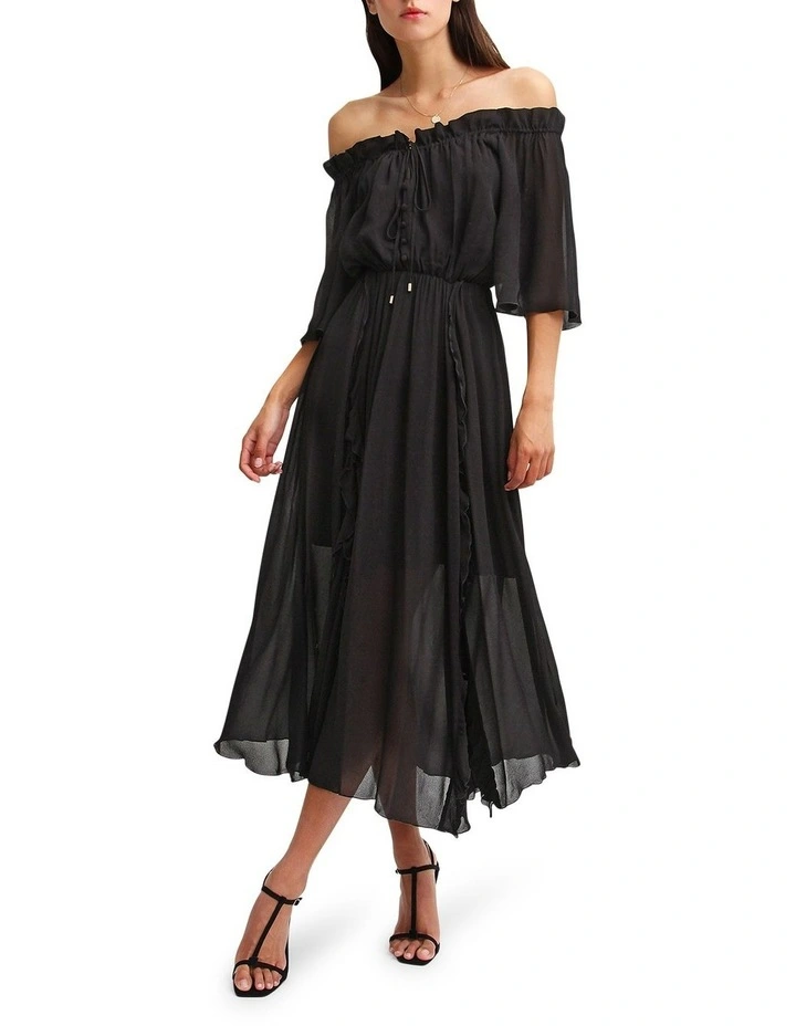 Amour Amour Ruffled Midi Dress in Black image 4