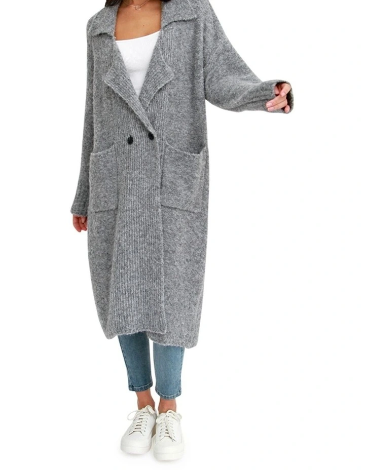 Born To Run Sustainable Sweater Coat in Grey image 2
