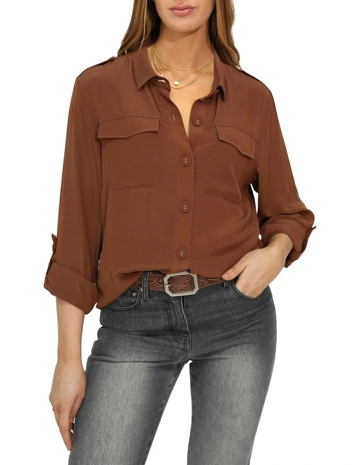 Eclipse Rolled Sleeve Blouse in Chocolate image 1