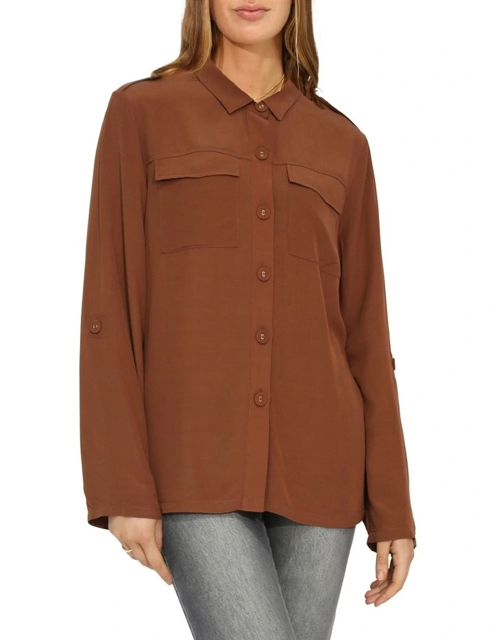 Eclipse Rolled Sleeve Blouse in Chocolate image 2
