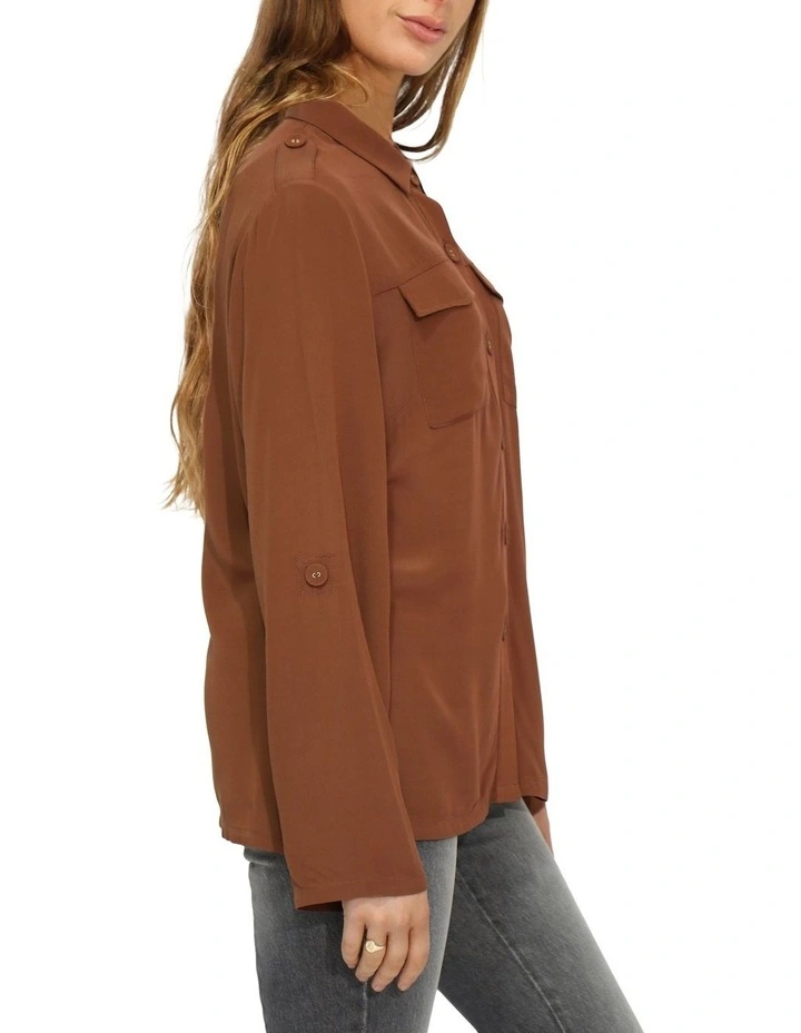Eclipse Rolled Sleeve Blouse in Chocolate image 3