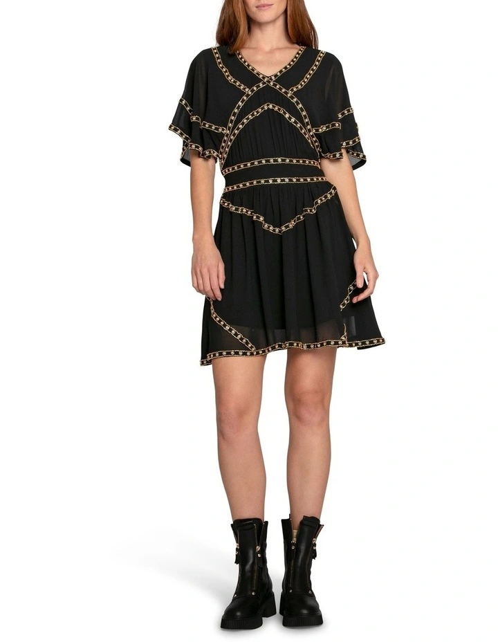 Golden Mark Beaded Trim Mini Dress in Black image 4